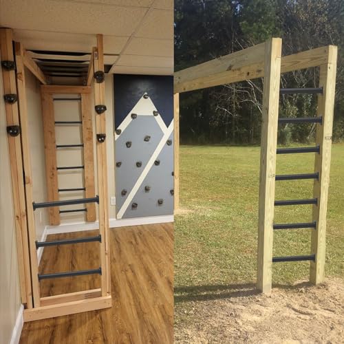 6 Pcs Black Outdoor Monkey Bars Ladder Rungs Playground Accessories | Heavy Duty Solid Constructed, Non-Slip Matte Powder Coated Weather Resistant, Hardware Include, Playset Swing Set Jungle Gym - color: Black