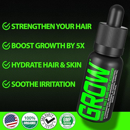 Beard Growth Kit w/GROW XXL Beard Oil/Serum for Facial Hair Growth for Men + 100% Lifetime Replacement First Cut Boar Bristle Brush & 360 Wave Brush for Men - Formulated in America - size: XL Brush + GROW
