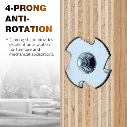 T-Nut, GudeTap 1/4"-20 T-Nuts, 4-Pronged Tee Nut (100 PCS) – Zinc Plated Steel, Rustproof, for Wood, Rock Climbing Holds, Furniture, Cabinetry - color: Zinc Plated Steel
