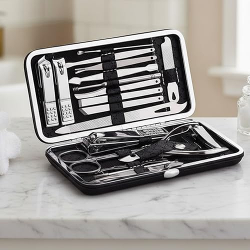 Grooming Kit Home and Travel-Manicure Set 19, Nail Clipper Set, Portable Nail Kit, Travel Nails Kits(Black) - color: Black, size: 19 Piece Set