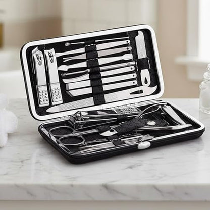 Grooming Kit Home and Travel-Manicure Set 19, Nail Clipper Set, Portable Nail Kit, Travel Nails Kits(Black) - color: Black, size: 19 Piece Set
