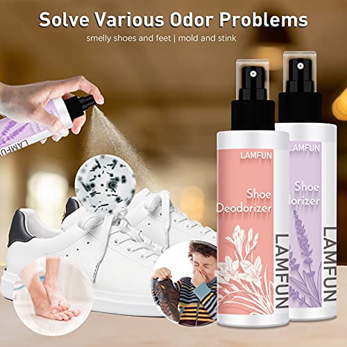 Shoe Odor Eliminator, LamFun Foot Shoe Deodorizer Spray, Natural Deodorant for Shoes, Feet, Sneakers, Work Boots, Air Freshener Spray, Freesia and Lavender