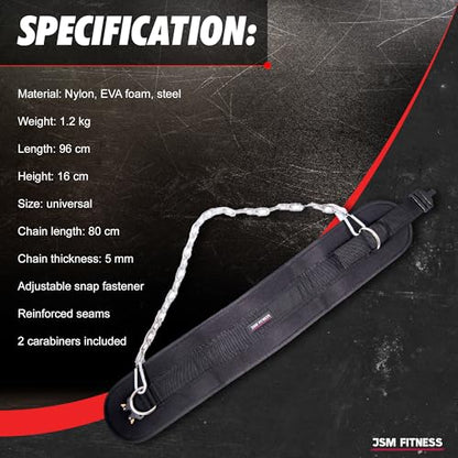 Dip Belt for Weight Lifting with a Quick Closure Steel Buckle, Weighted Belt for Pullups & Dips for Men, with Durable Chain and Carabiners, Weightlifting, Squat, Bodybuilding