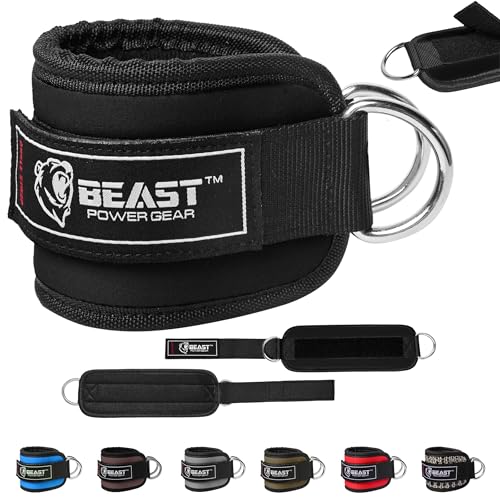 Beastpowergear Padded Ankle Strap Single & Pair for Cable Machine, Kickbacks, Glutes, Abs and Hip Workouts, Leg Extensions Adjustable strap for Men Women - color: Black, size: Single