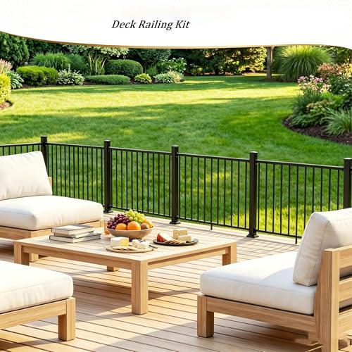 Aluminum Deck Railing Kit, Modular 36 in H. x 5 Ft W Level Railing Kit for Outdoor Steps,Heavy Duty Balustrade System for Deck, Porch, Patio & Balcony(1 Post, 1 Panel) - size: 5Feet-Level