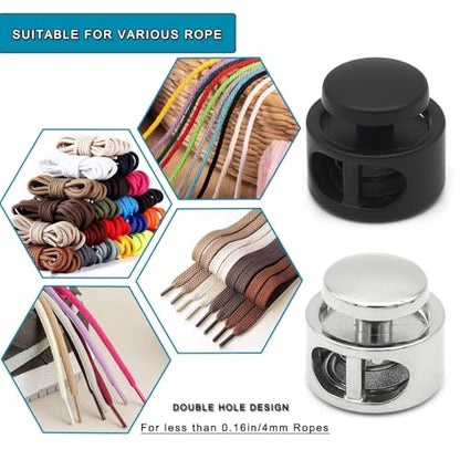 Enosea 12 Pcs Metal Cord Lock，Double Hole Draw String Clip Cord Stopper | Spring Toggle Stopper for Drawstrings, Shoelaces, Paracord
