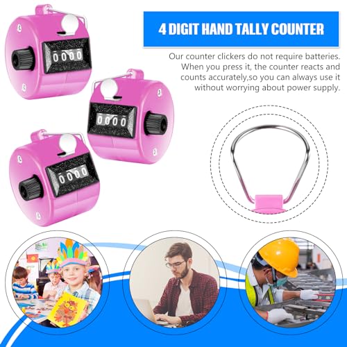 TOODOO 6 Pack Hand Tally Counter 4 Digit Mechanical Palm Clicker Plastic Hand Held Counter Clicker with Metal Finger Ring for School Golf Sports Events Office Stadium - color: Pink