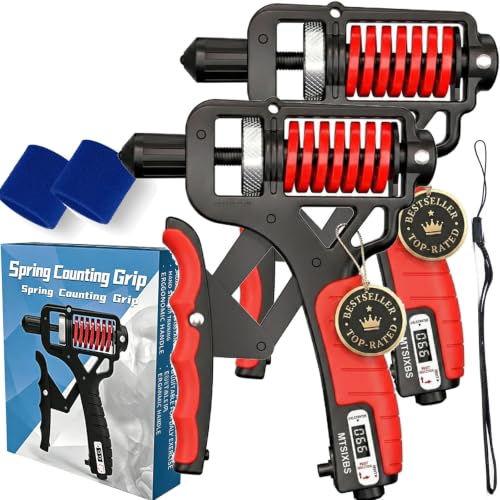 Ergonomic Adjustable H-Grip Hand Trainer – Forearm Strengthener with Counter, Adjustable 11-350 Lbs, TPR Non-Slip Handles, for Therapy & Strength Training - color: Red*2, size: Mechanical display