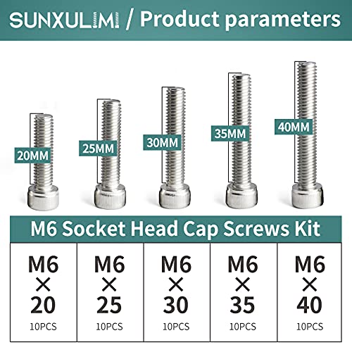 M6 x 20/25/ 30/35/ 40mm Socket Head Screws M6 Bolts 304 Stainless Steel Machine Metric Hex Socket Screw, 50PCS - size: M6 x 20/25/30/35/40mm