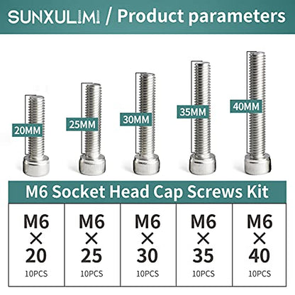 M6 x 20/25/ 30/35/ 40mm Socket Head Screws M6 Bolts 304 Stainless Steel Machine Metric Hex Socket Screw, 50PCS - size: M6 x 20/25/30/35/40mm