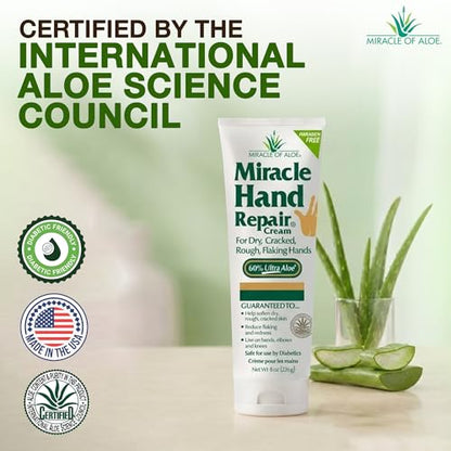 Miracle Repair Hand Cream For Dry Cracked Hands, 8 Oz, 2 Pack, Non Greasy | Cream With 60% Aloe Vera, Hand Moisturizer For Working Hands, Fast Absorbing Lotion For Extremely Dry Skin, Daily Use - size: 8 Ounce (Pack of 2)