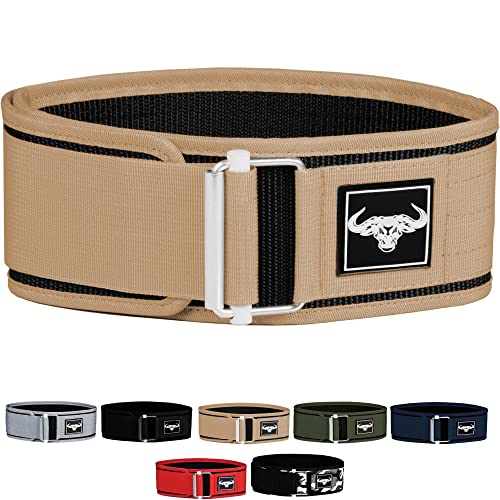 IBRO Quick Locking Premium Weight Lifting Belt - Back Support for Powerlifting, Cross Training & Gym Bodybuilding - 4 Inch Nylon Men and Women with Metal Buckle for Core Stability - color: Khaki, size: Medium