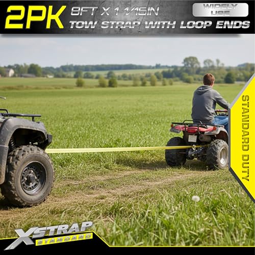 XSTRAP STANDARD 2PK 1-3/4''x 8FT Lifting Sling Web Tow Straps w/Loop End | 5000 lbs Breaking Strength, Heavy Duty Flat Lift Sling Web Straps for Rigging, Moving, Hoist, Tree Stump Removal - style: 2pk 1-3/4''x 8FT