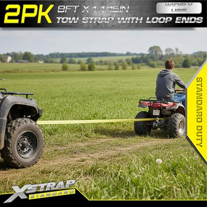 XSTRAP STANDARD 2PK 1-3/4''x 8FT Lifting Sling Web Tow Straps w/Loop End | 5000 lbs Breaking Strength, Heavy Duty Flat Lift Sling Web Straps for Rigging, Moving, Hoist, Tree Stump Removal - style: 2pk 1-3/4''x 8FT