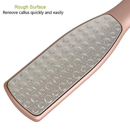 BEZOX Foot File Callus Remover, Double Sided Foot Scrubber for Dead Skin, Stainless Steel Pedicure File for Cracked Heel W/Cloth Storage Bag & Gift Box - style: Rose Golden