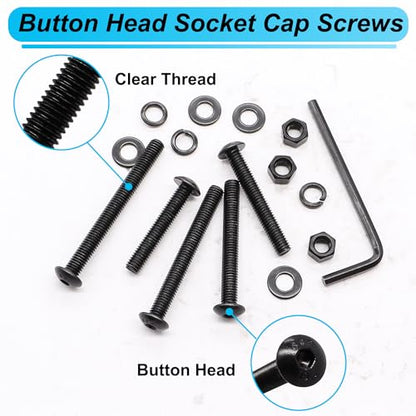 200PCS Black M5 Button Head Hex Socket Cap Screws, M5 x 30/35/40/45/50mm Metric Screws Bolts Nuts Washers Assortment Kit, 10.9 Grade Alloy Steel - size: M5 x 30/35/40/45/50mm, style: Button Head