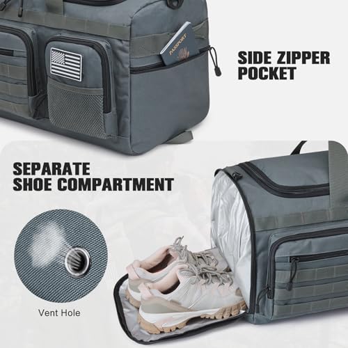 G4Free 3-in-1 Travel Duffle Bag for Men and Women, 50L Large Gym Sports Bags Tactical Military Duffle Backpack with Shoes Compartment and Wet Pocket (Dark Gray) - color: Dark Grey