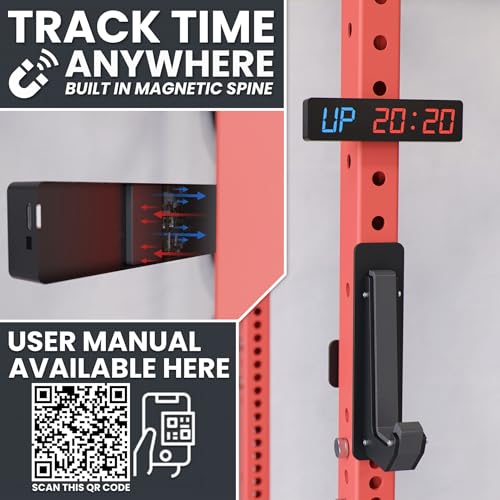 Synergee Magnetic Gym Timer Clock – Powerful Built-in Magnet, 30-Hour Battery Life, LED Display, Stopwatch, Tabata, EMOM & Interval Timer for Home Gym, Garage, or School Workouts