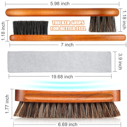 4 Pcs Horsehair Shoe Brush Kit Polishing Daubers Applicators Leather Care Brushes Shine Cleaning Cloth with Cloth(Shoe Brush Set D) - style: Shoe Brush Set D