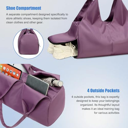 forestfish Yoga Gym Bag for Women with Shoes Compartment & Wet Dry Storage Pockets Lightweight Duffel Bag, Purple - color: Purple