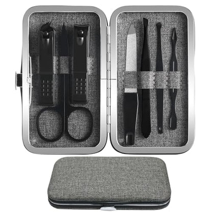 Manicure Pedicure Set Personal Care Nail Clipper Kit 7 PCS Manicure and Pedicure Kit Nail Care Kit for Men Suitable for Travel(Gray) Present for Men Husband Boyfriend Parent - color: gray