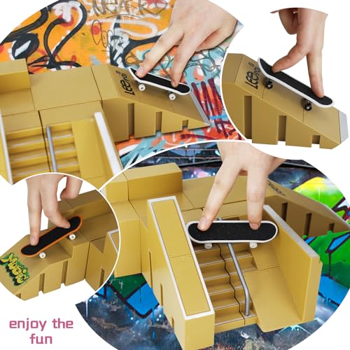 Skate Park Kit for Finger Skateboard - Ramp Parts, Training Props With 2 Fingerboards - color: Yellow 5pcs