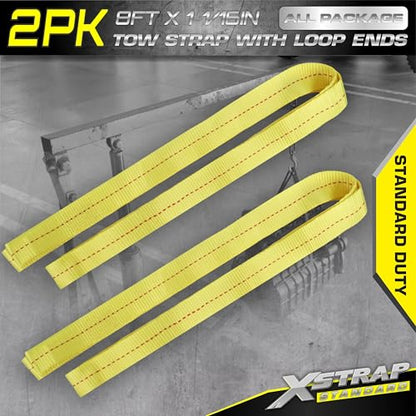 XSTRAP STANDARD 2PK 1-3/4''x 8FT Lifting Sling Web Tow Straps w/Loop End | 5000 lbs Breaking Strength, Heavy Duty Flat Lift Sling Web Straps for Rigging, Moving, Hoist, Tree Stump Removal - style: 2pk 1-3/4''x 8FT