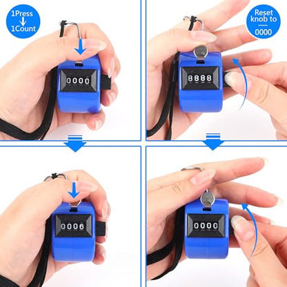 FEBSNOW 2 Pack Tally Counter Clicker 4 Digit Number for School Event | For Row Sport School Event Coaches, Mechanical 4 Digit Counting, Handheld People Clicker Counter - color: Red Blue