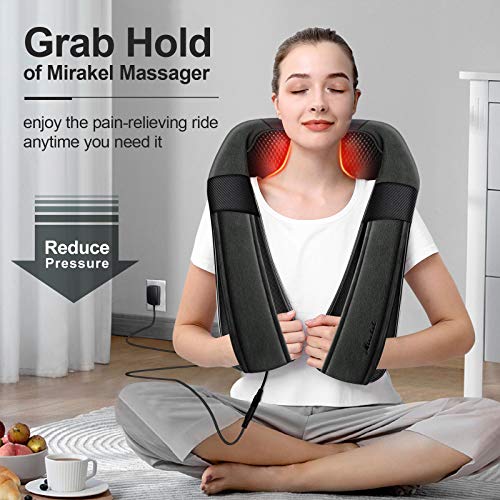Mirakel Shiatsu Neck & Back Massager with Heat - Deep Tissue Neck, Back & Shoulder Pain Relief - Ergonomic Design Shoulder Massager, Electric Kneading Whole Body Massage Pillow Gifts for Women, Men - color: Gun Gray Green