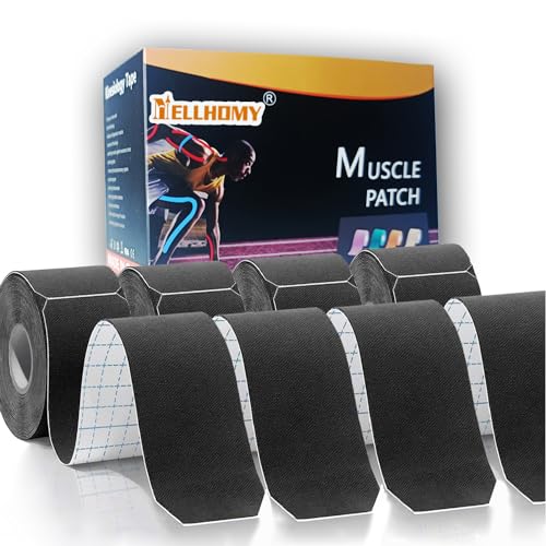 Kinesiology Tape Pro Precut - 4Rolls,80 Strips | Original Cotton Athletic Muscle Tape 66 ft, Breathable Elastic Latex Free Sport Tape for Knee Elbow Muscle Joint & Pain Relief (Black) - color: 4-rolls(precut-black)