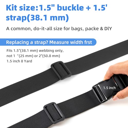 Heavy Duty Webbing Strap Kit - 8 Yards with Release Buckles, Tri-Glide Slides, Scissors & Sewing Supplies - size: 2 inch
