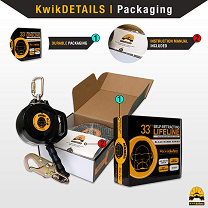 KwikSafety - Charlotte, NC - Mamba 33’ Self Retracting Lifeline [Carbonate + Integrated Handle] Class 1 Cable SRL ANSI OSHA Retractable Fall Arrest Safety Roofing Construction Gear - size: 1 Count (Pack of 1)