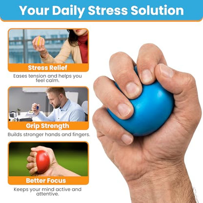 FlintRehab Premium Hand Exercise Balls - Set of 4 for Carpal Tunnel Stress/Pain Relief, Stress Balls for Kids & Adults, Squeeze Balls for Hand Therapy/Arthritis - Hand Squeezers for Strength
