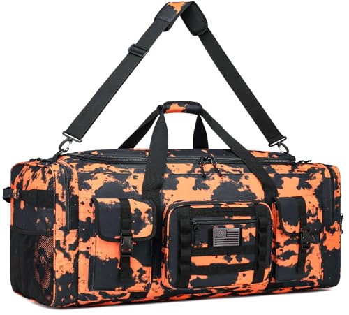 135L 37" Extra Large Duffle Bag for Men - Heavy Duty Duffle Bag for Travel with Adjustable Shoulder Strap Sports Gym Equipment Bag for Soccer/Baseball/Basketball/Hockey - color: Black&Orange Graffiti