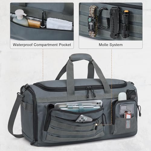 G4Free 3-in-1 Travel Duffle Bag for Men and Women, 50L Large Gym Sports Bags Tactical Military Duffle Backpack with Shoes Compartment and Wet Pocket (Dark Gray) - color: Dark Grey