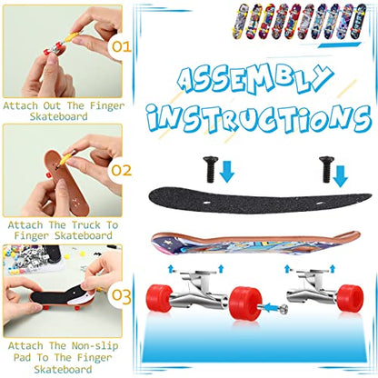 Civaner 10 Pack DIY Kids Finger Skateboard Set with Box and Replacement Accessories Mini Collectible Fingerboard Toy Kit School Gifts for Kids Children Fingers Skater(Graphic)