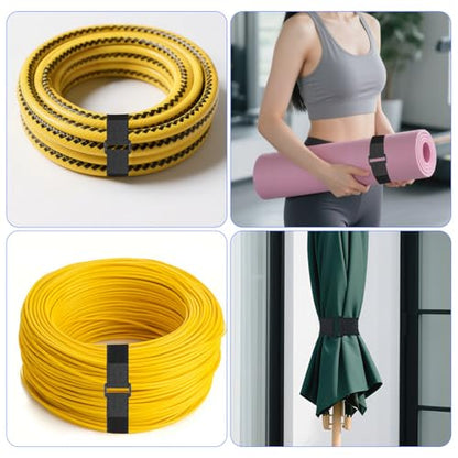 1.5In x 20Ft Cinch Straps Nylon Heavy Duty with 25 Buckles, Cut to Length, Black Hook and Loop Straps, Reusable Long Cable Ties for Storage and Cord Organizer - size: 1.5In x20Ft Black