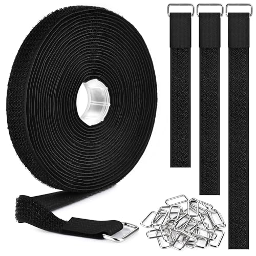 Nettbe 0.75"x19.7ft Hook and Loop Straps with 30 Buckles Adjustable Cut-to-Length Cable Ties - Reusable Nylon Fastening Tape Cable Straps for Storage or Organization (0.75in x 19.7ft) - size: 0.75in x 19.7ft