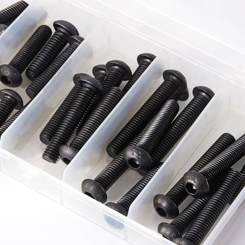 M8 x 20mm 25mm 30mm 35mm 40mm Button Head Socket Cap Screws Bolts, 10.9 Grade Alloy Steel, Black Oxide Finish, Metric Allen Hex Drive, Fully Threaded, Assortment Kit 30Pcs - size: Button M8x20-40 mm