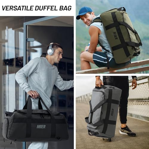 MIER Men's 60L Gym Duffle Bag Large Weekender Travel Duffel Backpack, Gray | Spacious Shoe Compartment; Convertible Duffel with Back Pack Straps; Heavy-Duty & Water-Resistant; Traveling Overnight Gear - color: Grey