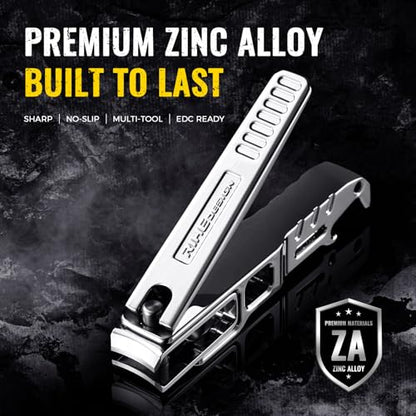 Heavy Duty Nail Clipper for Thick Nails, Built-in Nail File & Bottle Opener | Sturdy Zinc Alloy Body, Sharp 5cr Steel Wide Blade, Anti-Slip Grip, Clean Cut Thick Nails For Daily Travel