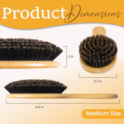 Belula 100% Boar Bristle Hair Brush Set (Medium). Soft Natural Bristles for Thin and Fine Hair. Restore Shine And Texture. Wooden Comb, Travel Bag and Spa Headband Included! - size: Medium