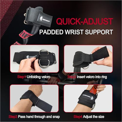 Double-Side Anti-Slip PERYOLYF Lifting Straps with D Ring - Adjustable Gym Straps for Deadlifts, Weightlifting & Cable Machine - Thick Wrist Support for Men & Women - color: Red