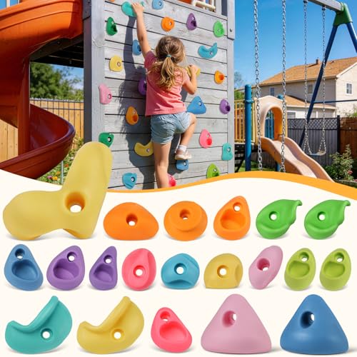 20 PCS Rock Climbing Wall for Kids,Rock Wall Climbing Holds,Adults Climbing Wall Grip Kits Holds Up to 230 lbs for Outdoor Indoor Home Playground Climbing Wall Holds（Pastel Color） - color: 20 Pcs-pastel Color
