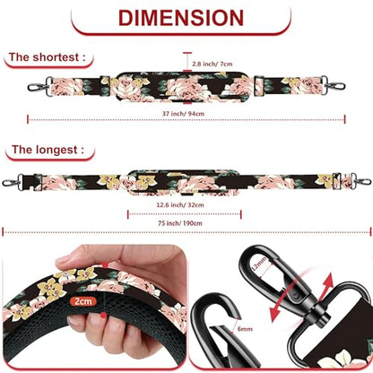 ZINZ 75" Shoulder Strap with Fixed Pad and Dual Balanced Buckles，Black Flowers - color: Black Flowers