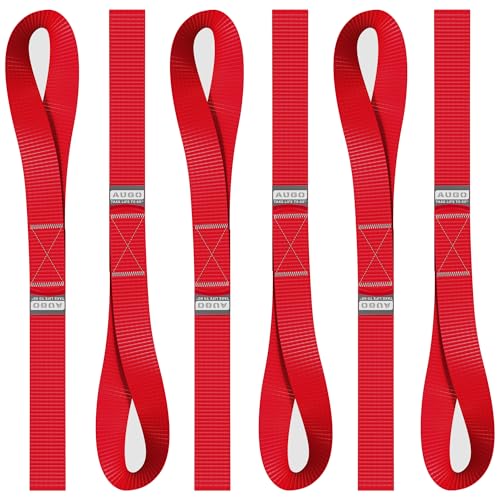 Soft Loop Tie Down Straps - 1,500 Load Capacity & 4,500 Lbs Breaking Strength - 6 Pack - Loops for Securing ATV, UTV, Motorcycles, Scooters, Dirt Bikes, Lawn & Garden Equipment - by AUGO - color: Red, size: 12 Inch
