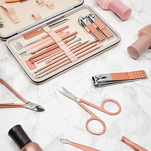 Okuna Outpost 23-Piece Manicure Pedicure Kit - Compact Travel Nail Kit - Precision Nail Clipper Set with File, Tweezers & Cuticle Trimmer - Ingrown Toenail Treatment Tools