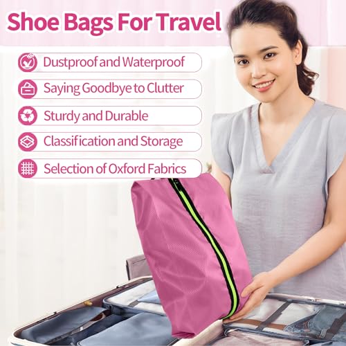 Shoe Bags for Travel - Set of 3 Pack Large Capacity Oxford Fabric Shoe Bags, Multi-Functional Dust-Proof and Waterproof Men & Women Travel Shoe Bag (Pink) - color: Pink