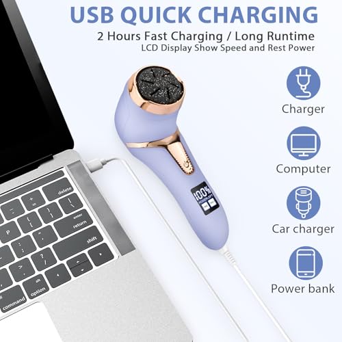 Electric Callus Remover for Feet, Portable Pedicure Kit Foot File Callus Remover, Rechargeable Waterproof Foot File for Foot Care Deadskin Remover with 9Head&LCD Display, Purple - style: Purple Electric Callus Remover +10in1+9 heads