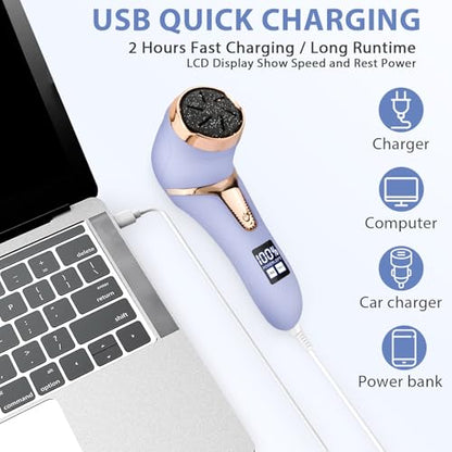 Electric Callus Remover for Feet, Portable Pedicure Kit Foot File Callus Remover, Rechargeable Waterproof Foot File for Foot Care Deadskin Remover with 9Head&LCD Display, Purple - style: Purple Electric Callus Remover +10in1+9 heads